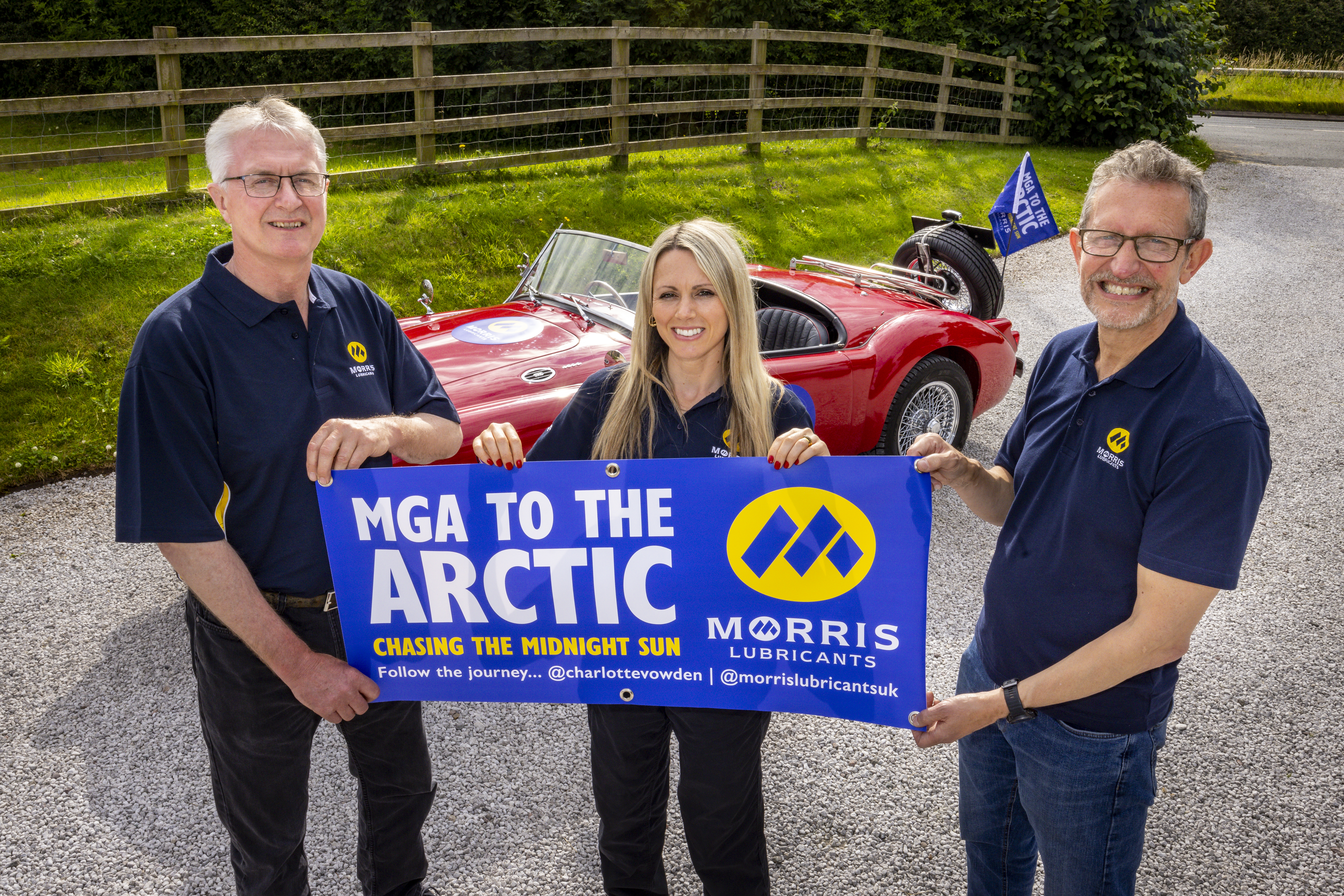 Charlotte Vowden, her father and Morris Lubricants Technology Manager 